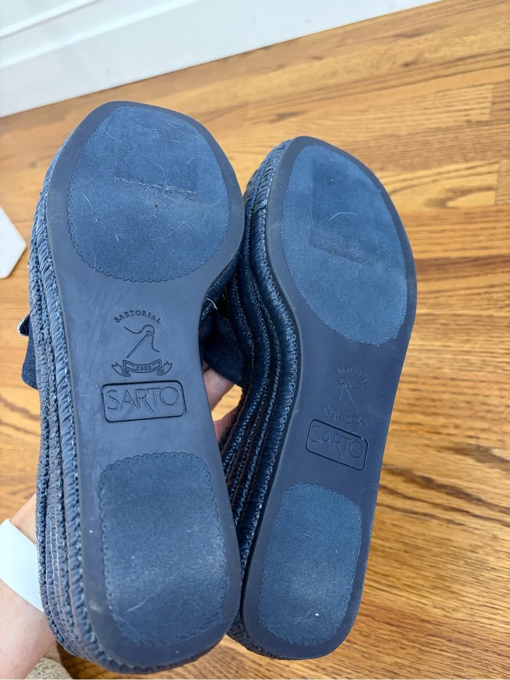 NEW SARTO Torino Wedge Platform Slide Sandal in Dark Denim (10)